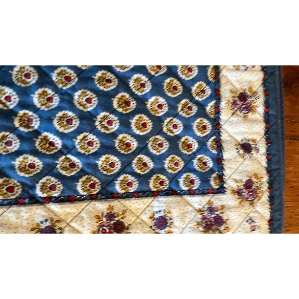 French Quilted Cotton Placemats Blue Floral Made in France Set of 8